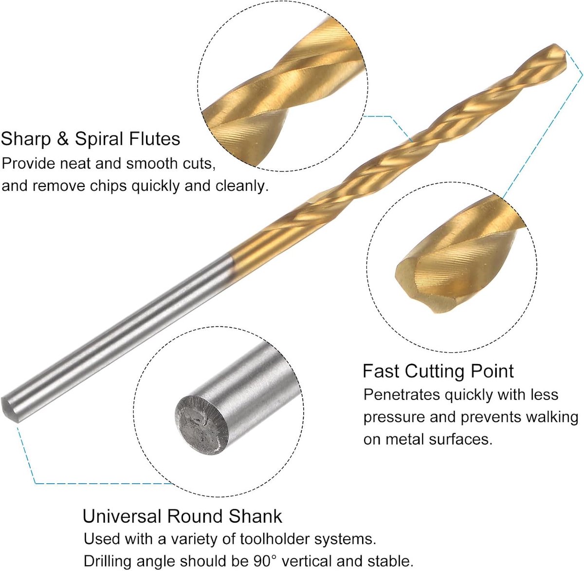 Schroeftap en boorset: 6-32 UNC schroefdraadboor met rechte groef en 1/9 inch (2,8 mm) spiraalboor, titanium gecoate M2-hogesnelheidsstalen schroefreparatiegereedschap