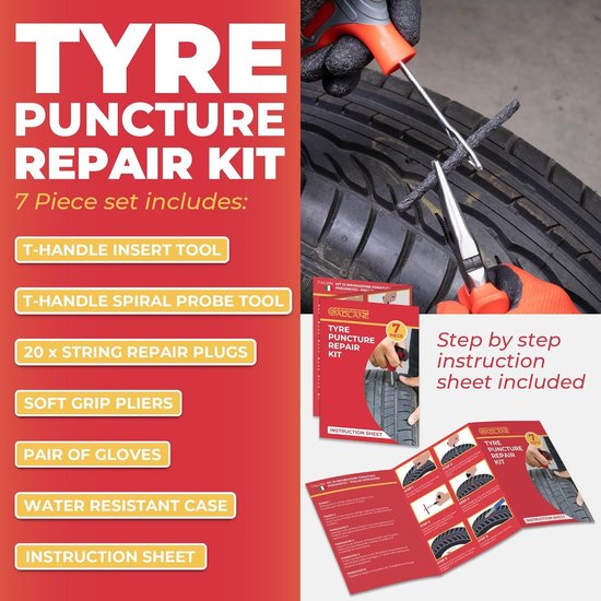 Tubeless Bandenreparatieset - Lekke Band Kit - Noodreparatie Onderweg - Universeel voor Tubeless Banden - 7-delig - Grijs — afbeelding 5