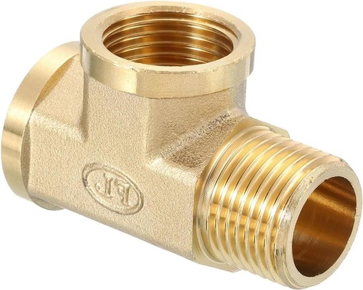 Messing T-stuk voor gastransport 1/2" x 1/2" x 1/2" NPT - 3-weg koppeling adapter - messing fitting.