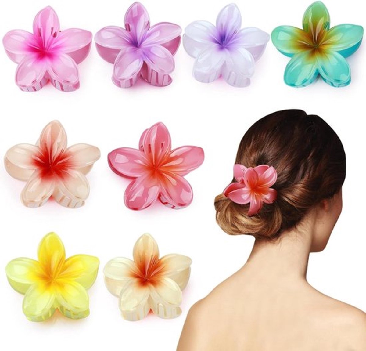 Haarklemmen set met gekleurde bloemen voor dik en dun haar