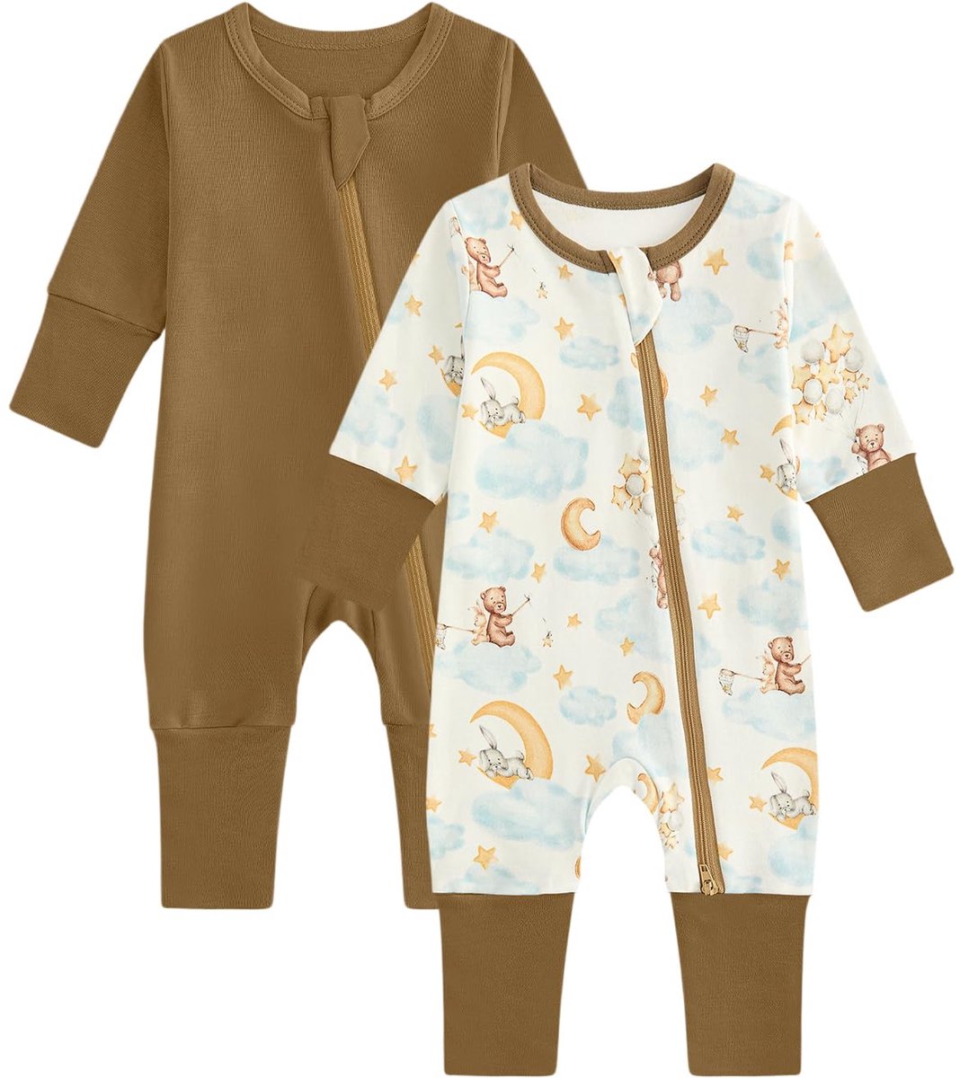SnelShoppen - JiAmy Baby Kleding 2-pack Bruin voor 0-3 Maanden, Zachte Katoenen Rompertjes, Ideaal voor Dagelijks Gebruik, Feestjes en Cadeaus