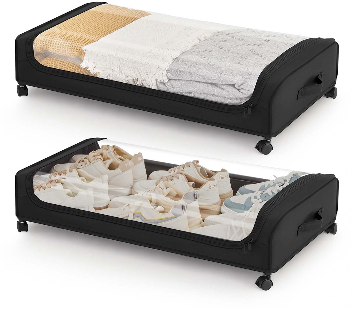 SnelShoppen - 2 Stuks Ruimtebesparende Opbergdozen voor Onderbed, 50L, Met Wielen, Kleding, Schoenen, Dekens, Metaal, Slaapkamer, Onderbedcommode