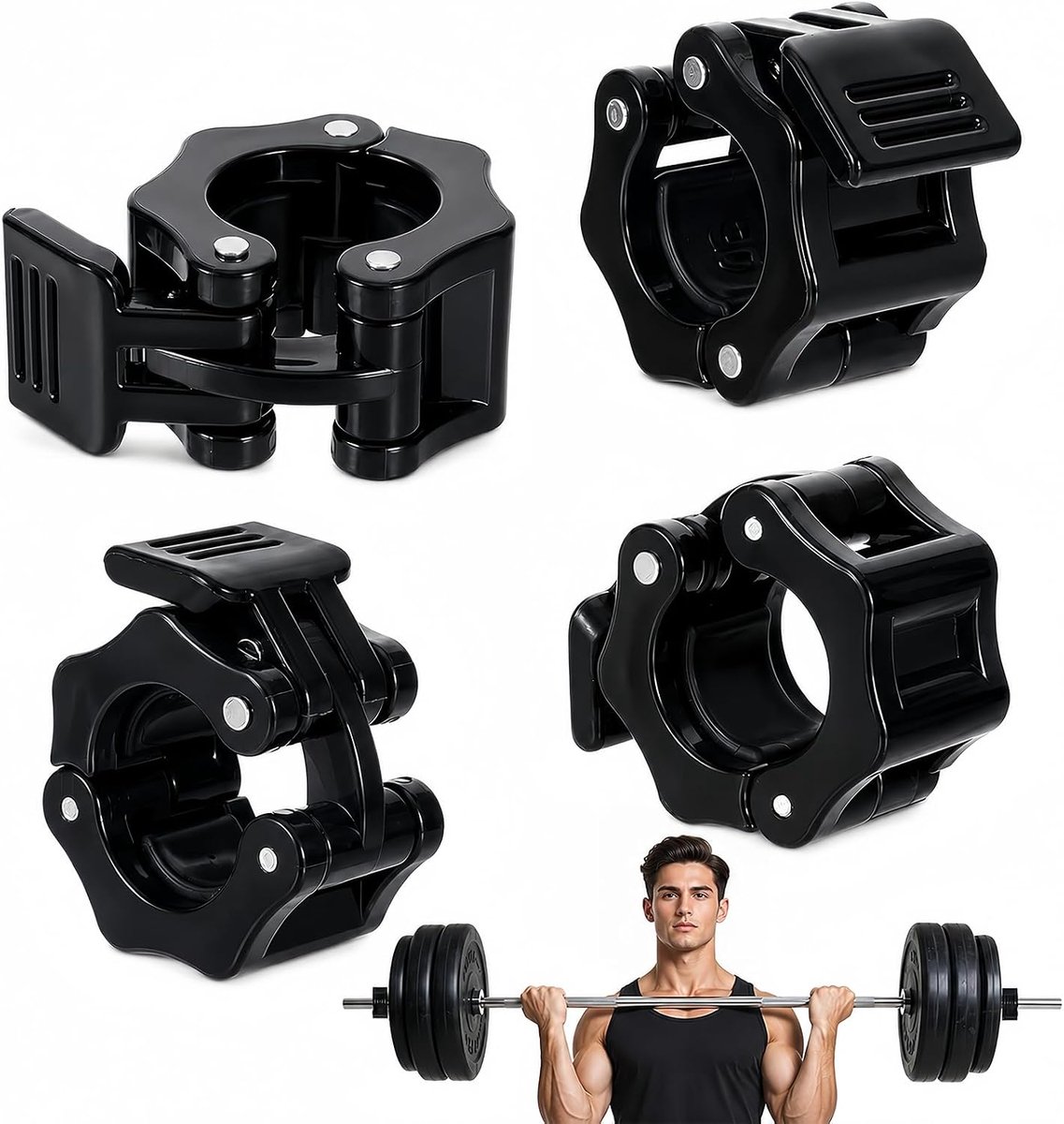 SnelShoppen - 4 Stuks Lange Halterklemmen met Snelsluiting voor Gewichtheffen en Workout - Universele Haltersluiting voor Korte en Lange Halterstangen