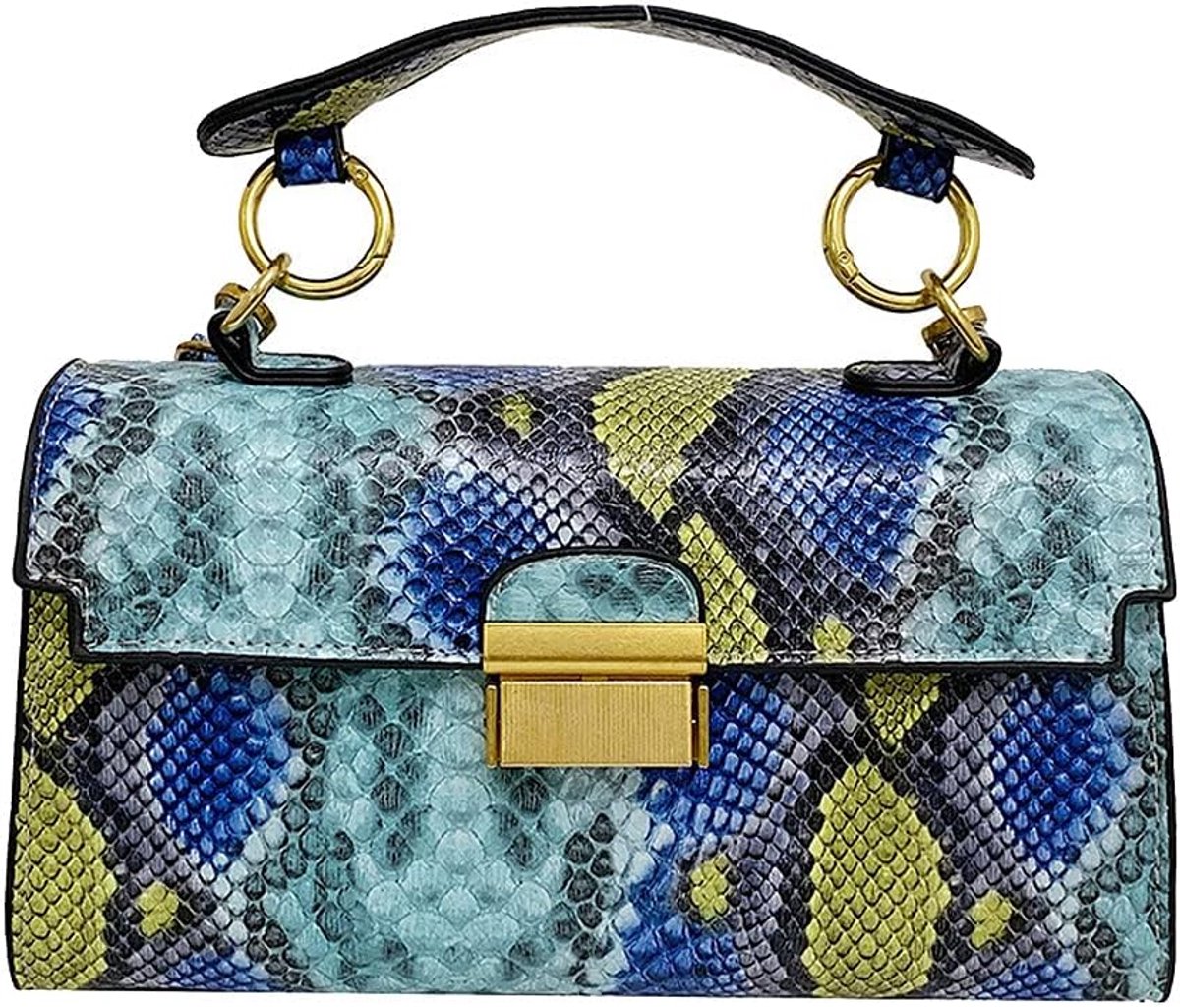 SnelShoppen - Dames Kleine Crossbody Tas PU Leer Schoudertas Elegante Vintage Tas Mode Mini Handtassen Krokodillenpatroon Blauw Ideaal voor Feest en D