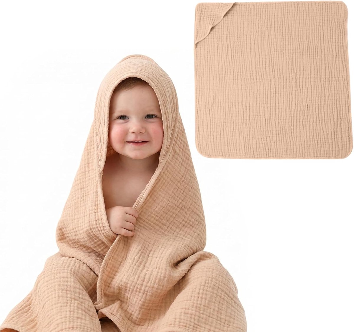 SnelShoppen - Baby Handdoek met Kap, Muslin Handdoek, Gepersonaliseerd voor Baby's 0-18 Maanden, Zacht Katoenen Kaphanddoek, Badponcho, Absorberend en