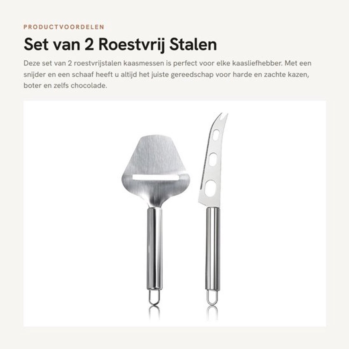 Kaasmessen Set - Roestvrij Staal - Kaassnijder/Schaaf - Vaatwasmachinebestendig - Geschikt voor Harde/Zachte Kaas - Hoogwaardige Kwaliteit