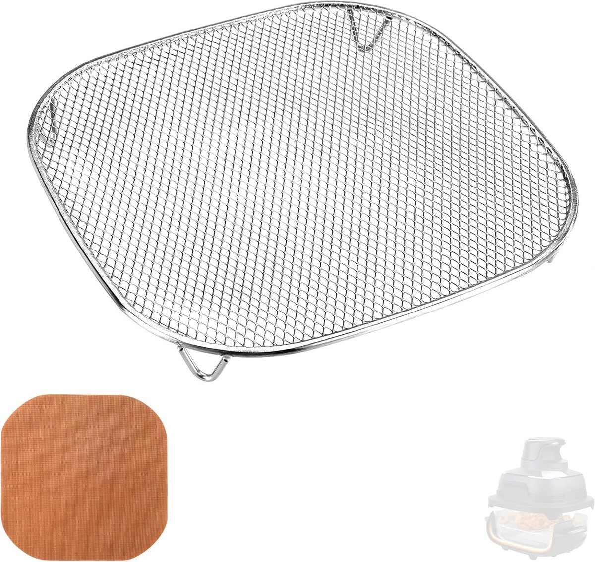 SnelShoppen - Crispy Tray Airfryer Accessoires - RVS SUS304 Vervangingsrek met Teflon Pad - Geschikt voor Ninja Crispi FN101 & Pro AS101 - 20x20 cm -