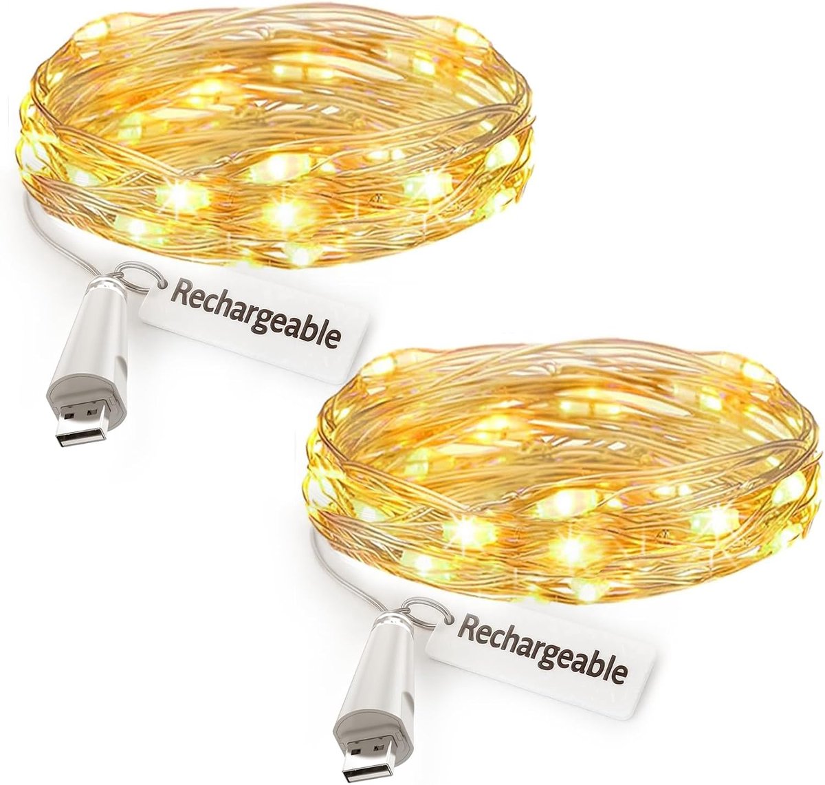 SnelShoppen - USB Oplaadbare Sfeerverlichting, 7ft 20 LED Draadverlichting Waterdicht Koper voor Slaapkamer, Bruiloft, Kerst, Feest en DIY Decor (Warm