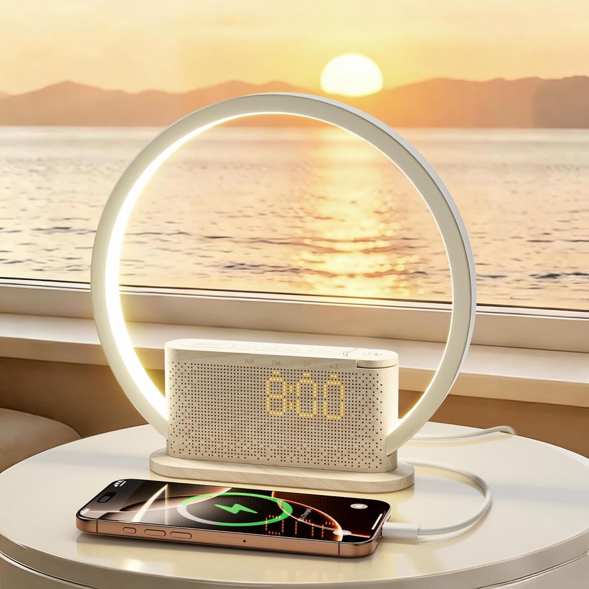 SnelShoppen - Sunrise Alarm Clock Light met Natuurlijke Lichtimitatie, 3 Helderheidsniveaus, 10 Natuurlijke Ringtones, USB Poort, Nachtlampje voor Sla