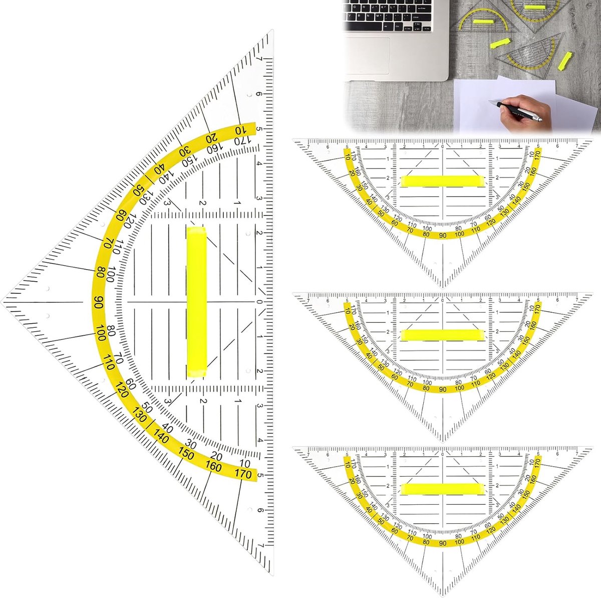 SnelShoppen - Geo Triangle Set met Handvat, 4 Stukken, Flexibele Geometrische Triangles, Plastic Hoekmeter voor Architecten, Ingenieurs, Teken- en Ont
