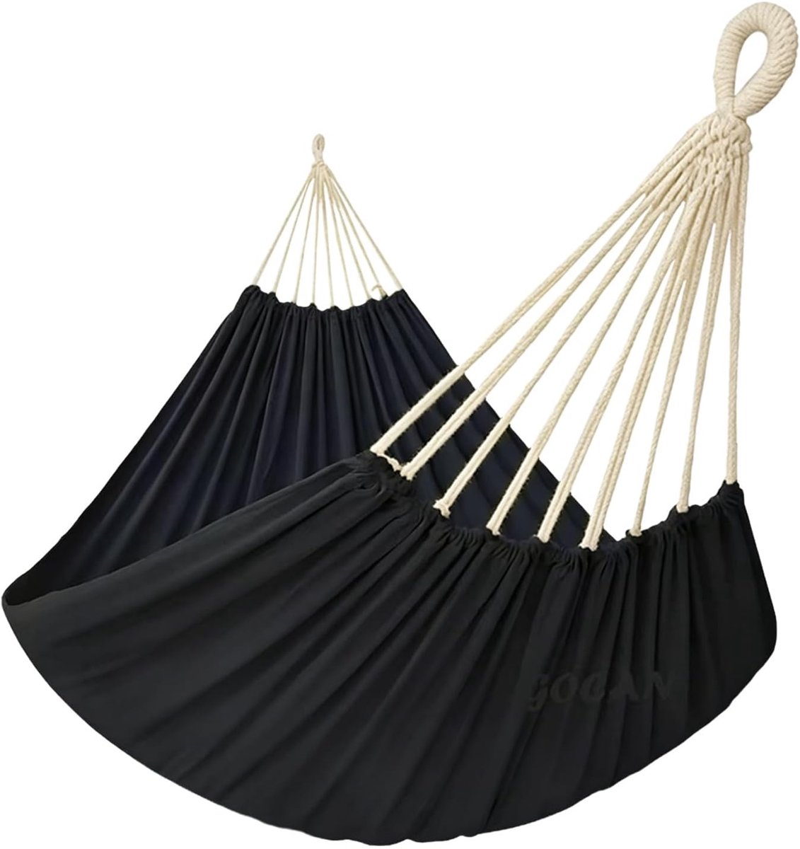 SnelShoppen - XXL Outdoor Hangmat voor 2 Personen - 220 x 150 cm - Canvas Katoen - Zwart - Ideaal voor Tuin, Balkon, Camping en Kinderen - Draagvermog