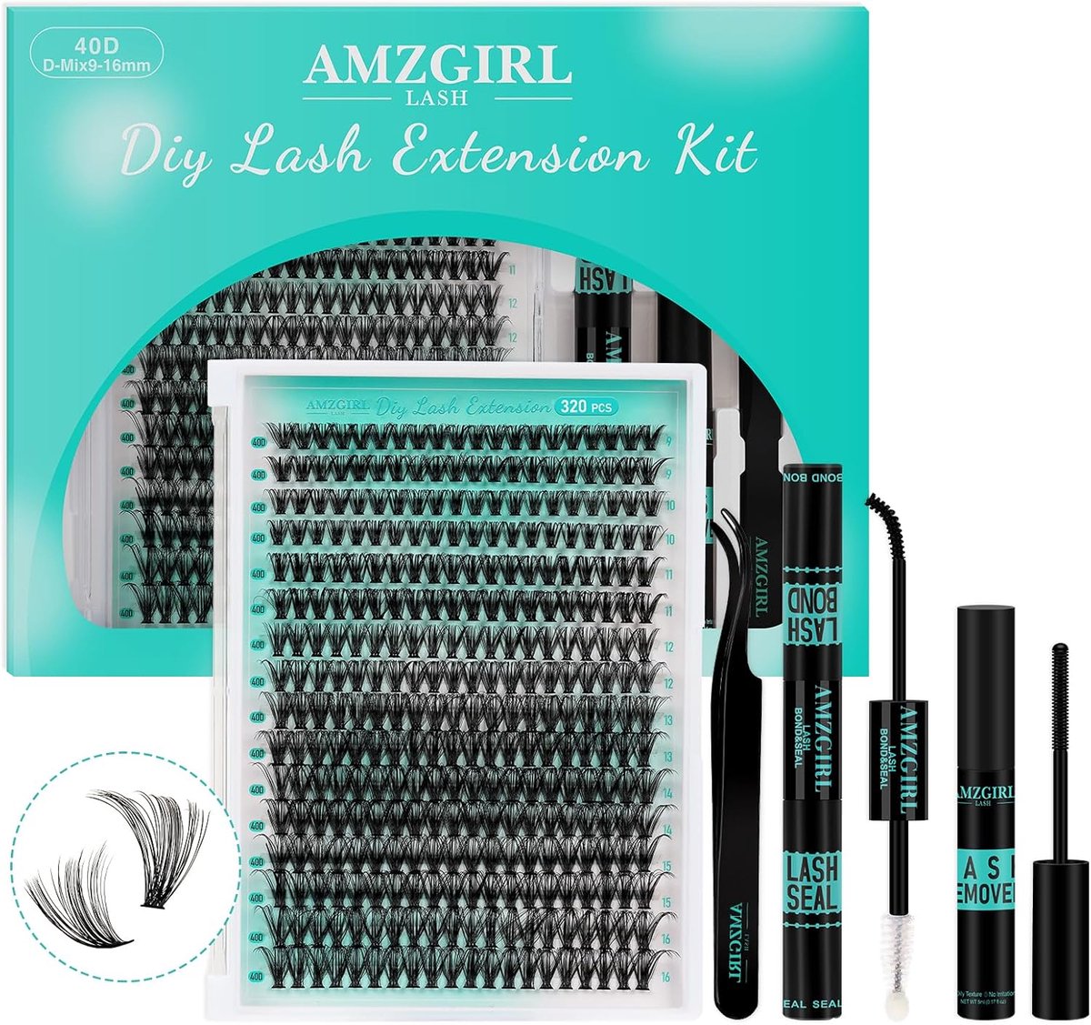 SnelShoppen - Lashes Extension Set 320 Stuks - 40D Wimperclusters voor Natuurlijke Look - DIY Wimperextensions Thuis met Lash Bond en Seal, Wimperverw