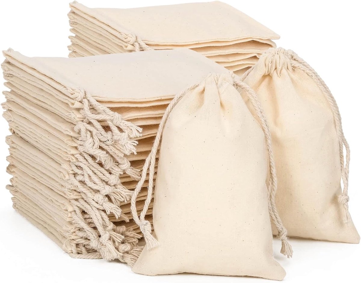 SnelShoppen - Katoenen Zakjes 10x14 cm, 50 Stuks, Jute Cadeautasjes voor DIY Adventskalender, Kerst, Feest, Kleine Verpakkingen