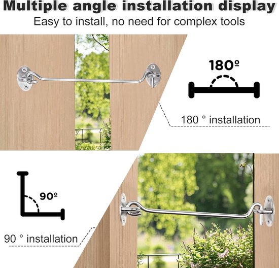 SnelShoppen - 3 Pack Storm Hooks met Oog, 20 Inch RVS Cabin Hooks, 201 RVS Deursluiting Zilver voor Deuren, Vensters, Kasten en Huisdieren van Snelshoppen — afbeelding 2