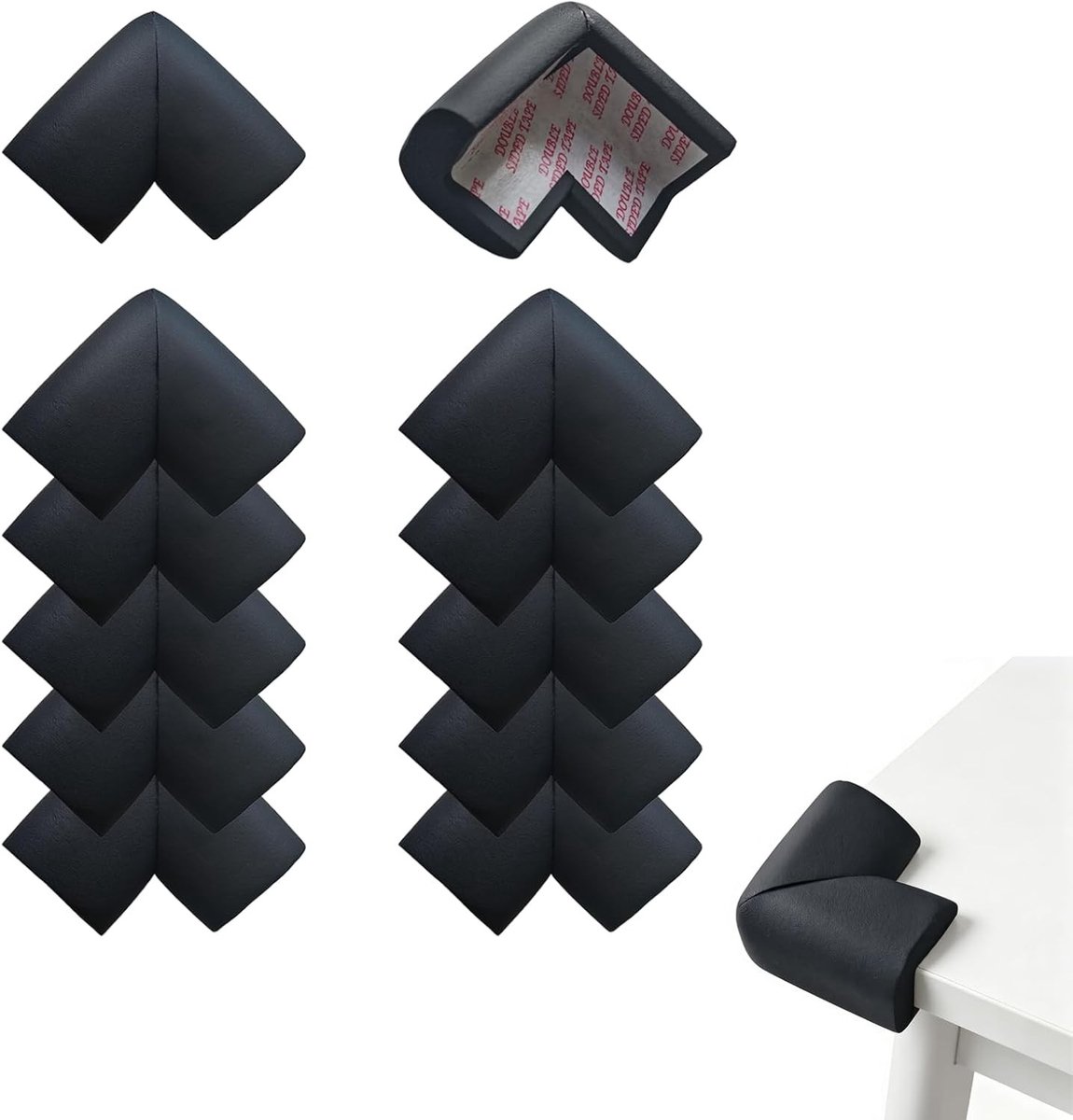 Hoekbeschermers voor meubels, zelfklevende tafelrandbescherming, zachte schokabsorberende schuimhoeken, 12 stuks in zwart voor extra veiligheid en bescherming