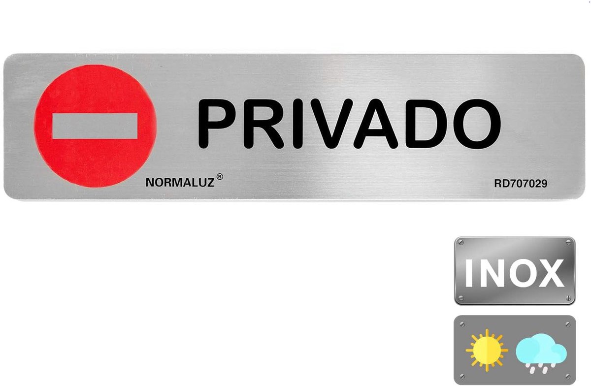 SnelShoppen - SE3-4AL PRIVADO RVS Sticker 5 x 20 cm - Roestvrijstaal - Weerbestendig - Voor Gebouwen, Steden, Winkels, Parkeergarages, Sportstadions