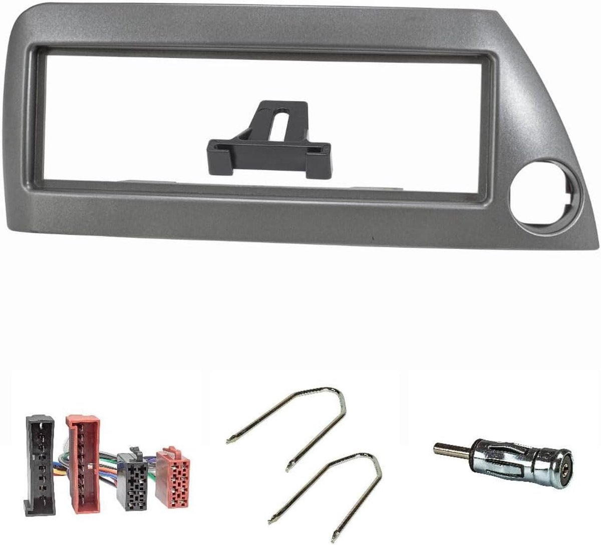 SnelShoppen - Radio Bezel Set voor Ford KA 1996-2008 - Silver Metallic - Inclusief Radio Adapter, Antenne Adapter, DIN Release Beugel - Van Hoogwaardi