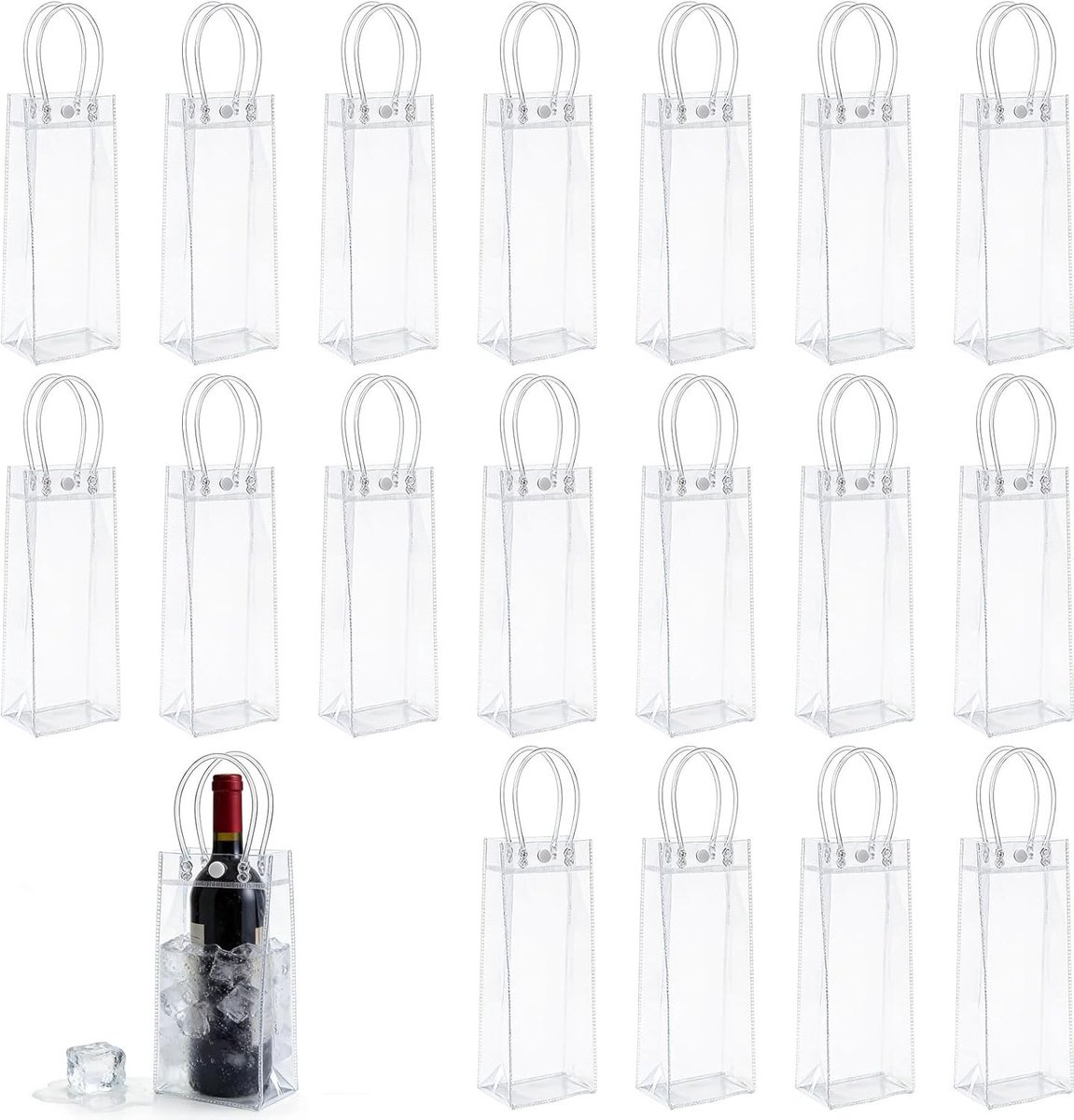 18 stuks flessenkoelers en ijstassen: Lekvrije koeltas met handvat voor koud bier, wijn en dranken, ideaal voor feesten en outdoor gebruik, 25 x 10 x 10 cm PVC