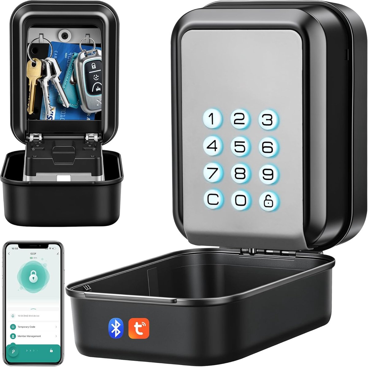 SnelShoppen - Smart Key Safe Large Sleutelkluis met Verlicht Code, Bluetooth & Code, PIN Ontgrendeling voor Buitengebruik, Compatible met Tuya App, Gr
