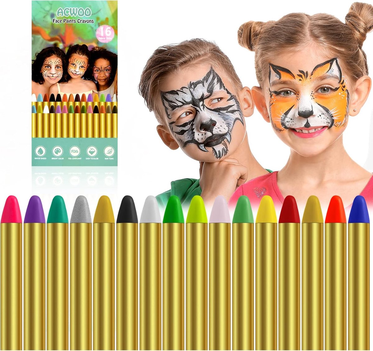 Schminkkrijtjes Set - Gezichtsverf Lichaamsverf - Feestjes en Cosplay - 16 Felle Kleuren - Niet gespecificeerd - Multicolor