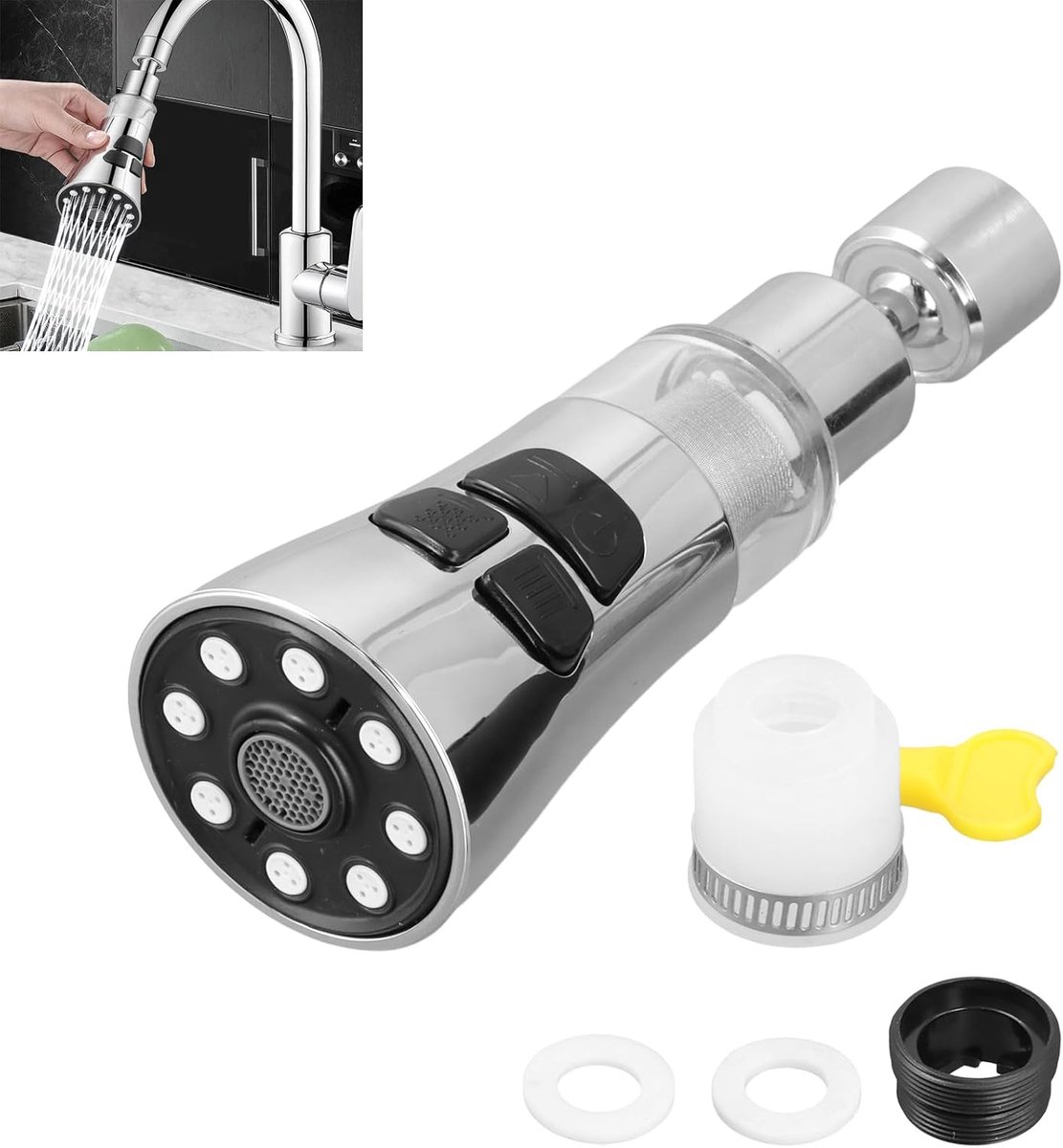 SnelShoppen - Jet Regulator Keukenkraan 720°, 3-standen Handdouche, RVS Filter, Universele Aansluiting, Ideaal voor Basins en Kranen, Hoogwaardige ABS