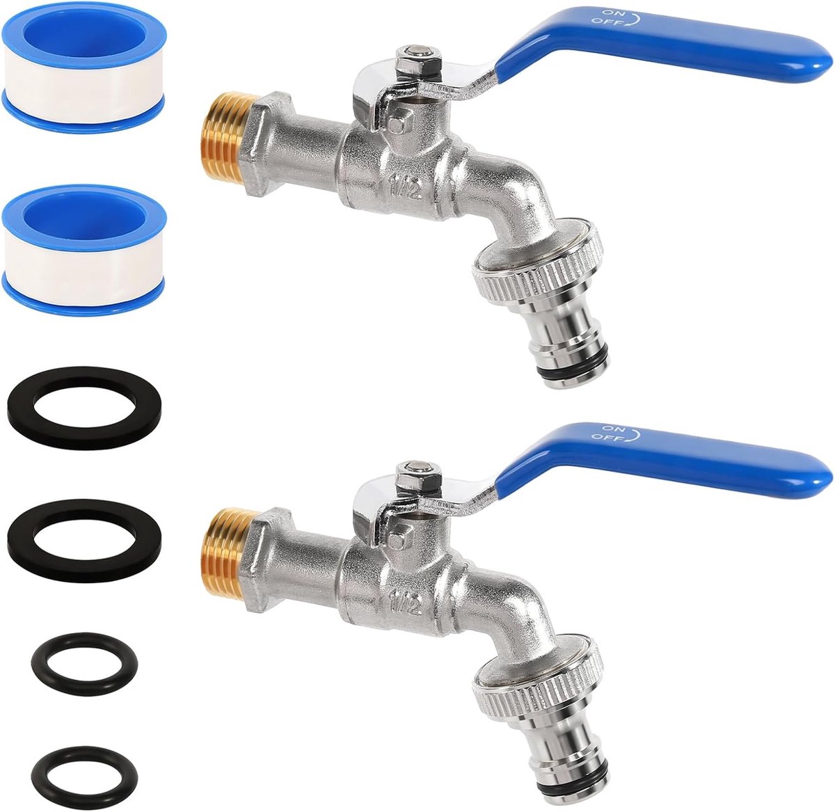 SnelShoppen - 2x Tuinkraan met Tuinslang en Messing Adapter 1/2 inch Kogelkraan met Rolafdichting, Slangaansluitingen voor Tuin, Regenton, Buiten, Bla