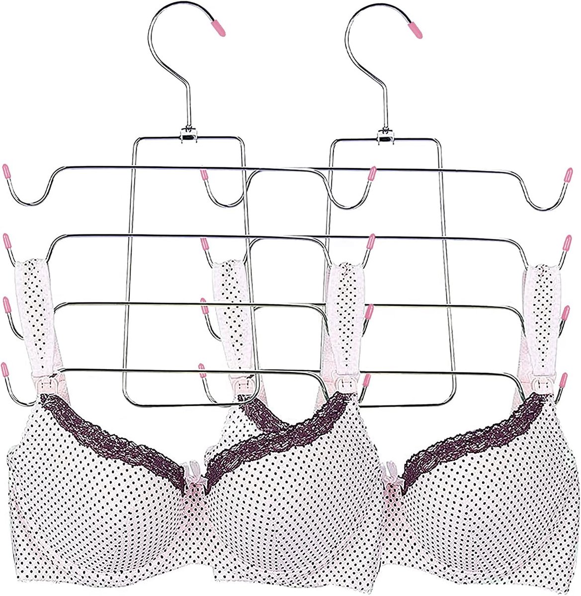 SnelShoppen - 2 Stuks Multilayer Kledinghangers, Ruimtebesparende Multifunctionele Hangers, Vouwbaar voor Tanktops, Cami's, Bh's en Zwemkleding (Roze)