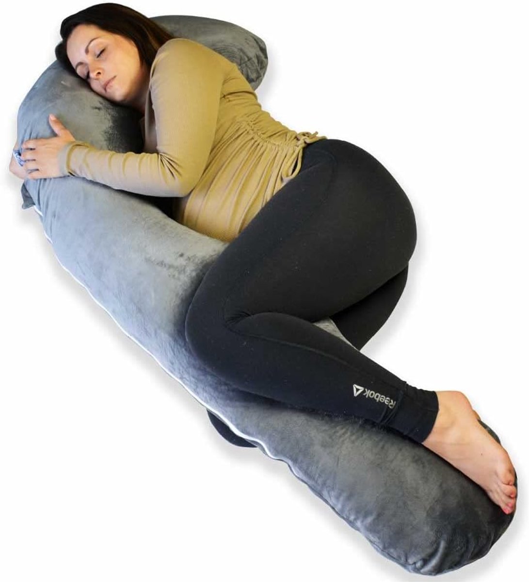 SnelShoppen - Ella Maternity Pillow XXL J-shape - Zacht zwangerschapskussen - Verzorgingskussen - Zijslaper kussen - Body Pillow - Verwijderbare Minky