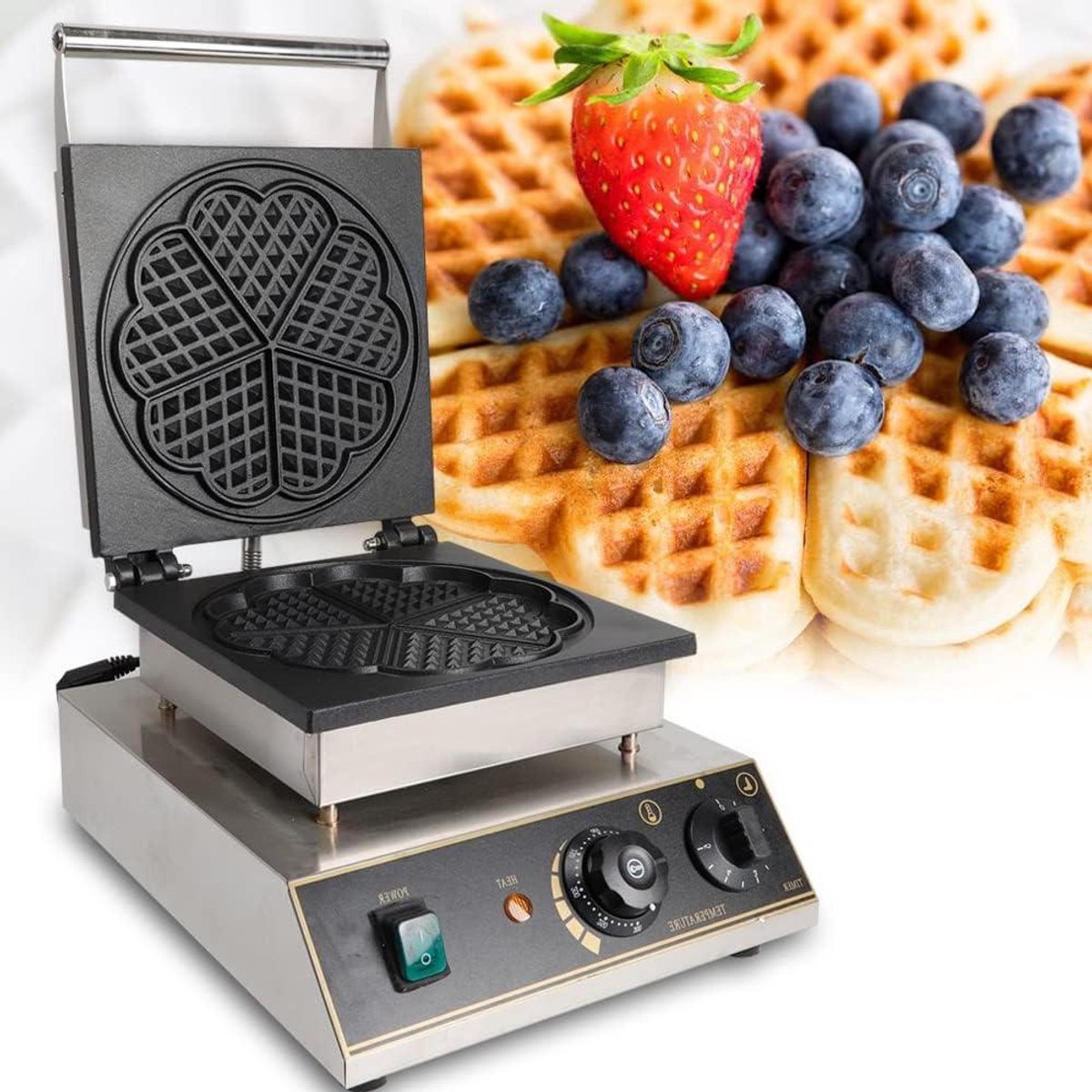 Wafelijzer Hart - Apparaat Bakken - Lekkere Wafels Maken - Non-stick Coating - 49 x 39 x 33 cm - Zwart