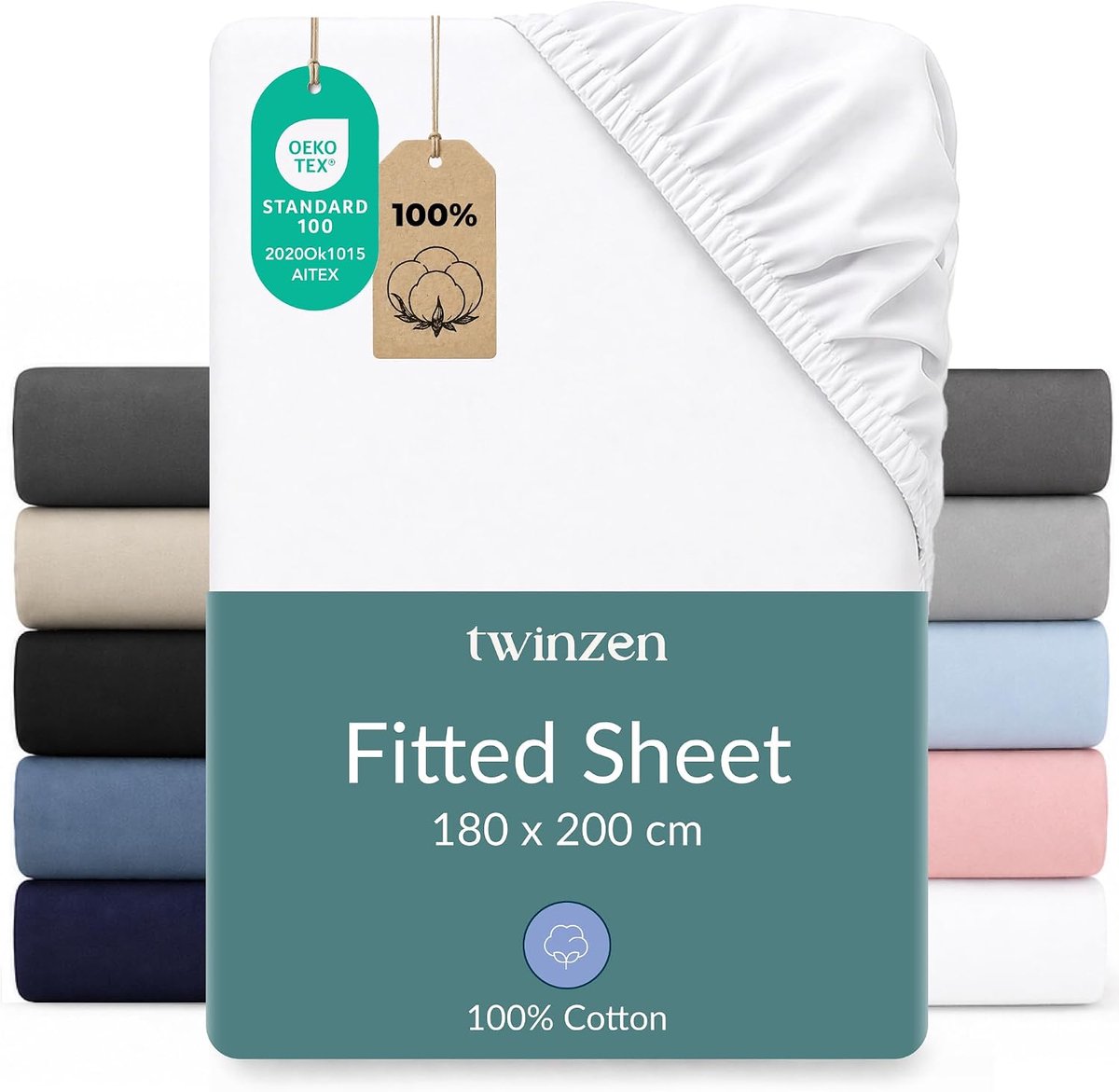 SnelShoppen - Fitted sheet 180x200 cm - 100% katoen jersey, ademend wit - Oeko-Tex gecertificeerd - Perfecte pasvorm voor een comfortabele nachtrust