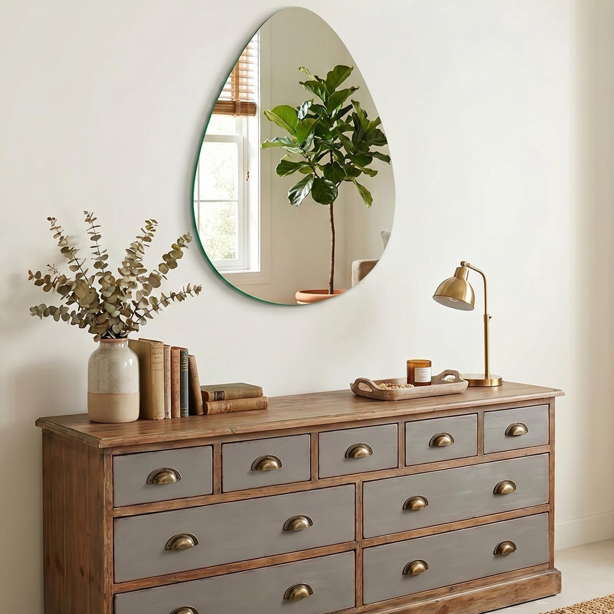 SnelShoppen - Zelfklevende Wandspiegel Druppelvorm 40 x 30 cm - Frameloze Decoratieve HD Spiegel voor Gastentoilet, Woonkamer, Slaapkamer en Doe-Het-Z