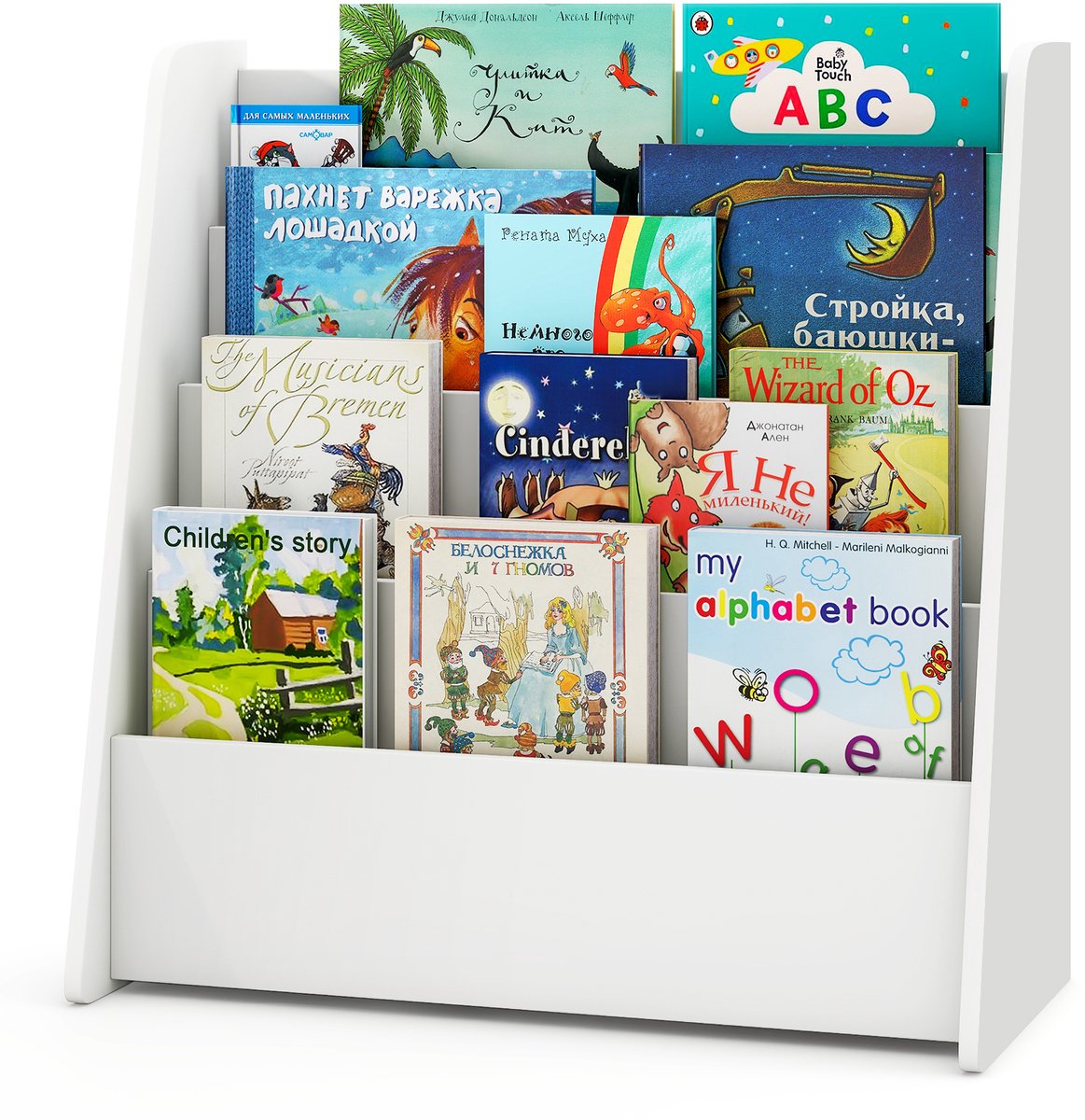 COSTWAY Kinderrek met 4 vakken, boekenkast voor kinderen, krantenstandaard, opbergrek voor
