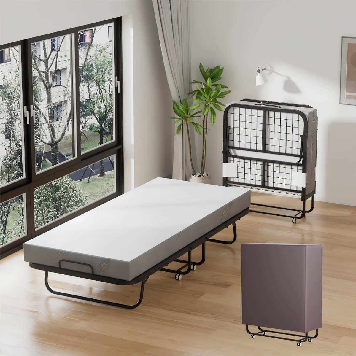 SP® Opklapbed - Tot 150kg - Logeerbed - Vouwbed - Zwart/Grijs - 200cm x 90cm x 45cm