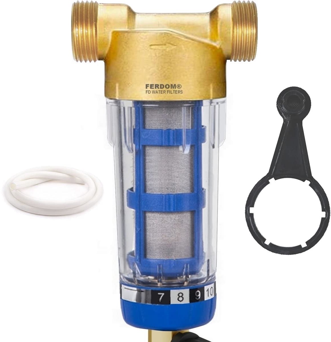 SnelShoppen - Pre-Filter FD246, Spin-Down Sediment Filter, 4 m3/h, Inox Mesh 40-60μm, 3/4" en 1" Aansluitingen, Herbruikbaar, Transparant, met Ingebou