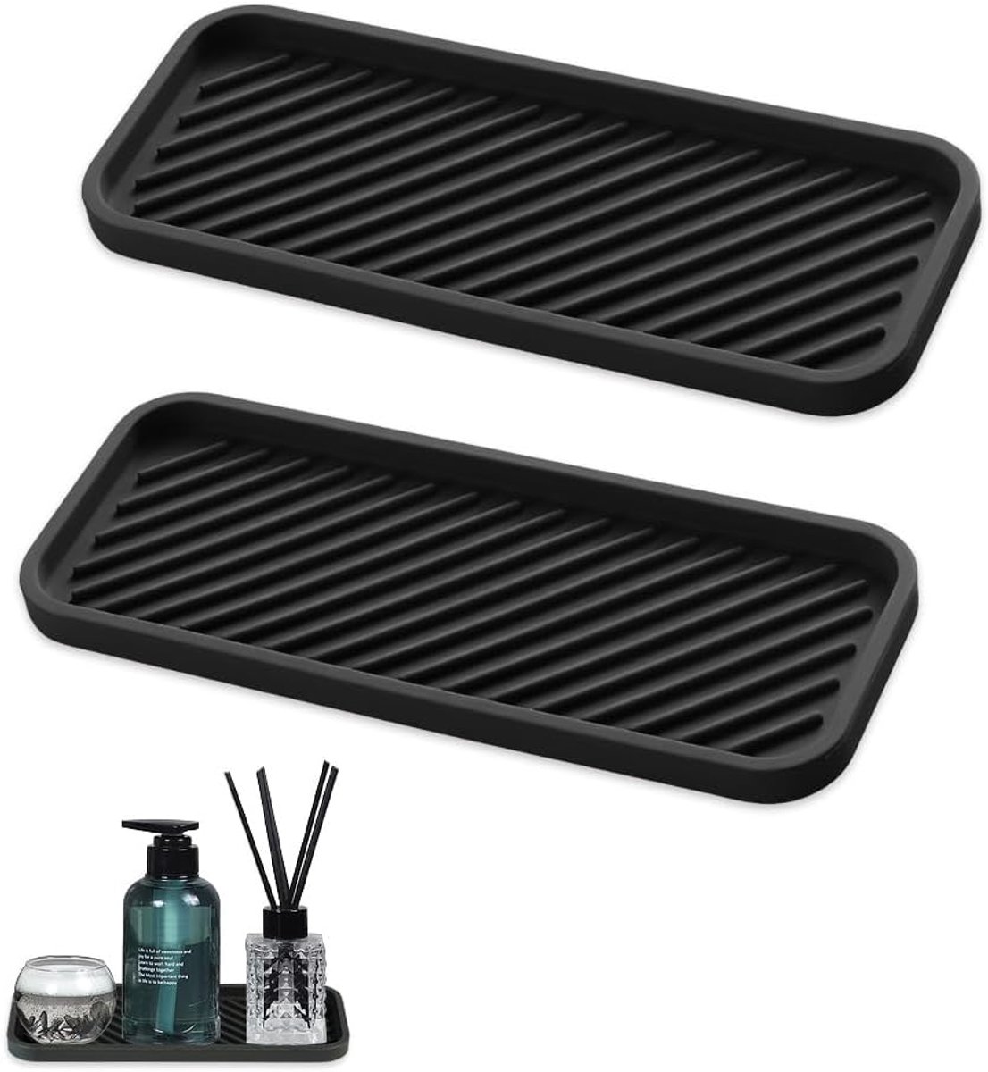 SnelShoppen - 2 Stuks Siliconen Gootsteenorganizer, Afdruipmat, Sponshouder, Spoelbakhouder, Keukenaccessoire, Douche en Badkamer, Zwart, 23 x 9 x 1,5