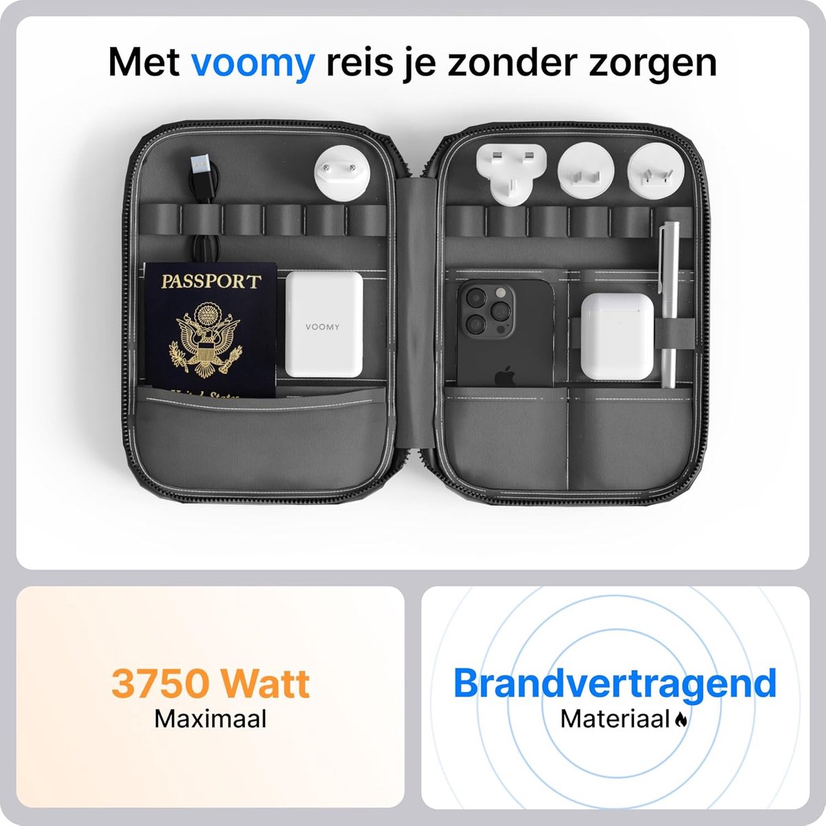 SnelShoppen - Voomy World Plug Reisadapter Engeland met 2 USB-C en 2 USB-A, Opvouwbaar, Brandvertragende Materialen, Compact en Lichtgewicht voor Vaka — cadeau in Gadgets - foto 5