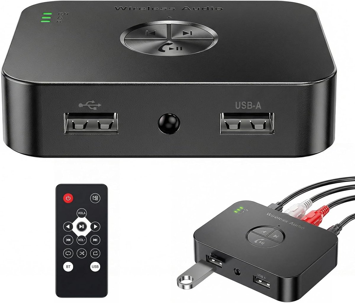 SnelShoppen - Bluetooth 6.0 Adapter Stereo Ontvanger, Draadloze Audio Adapter voor TV, Auto, Speaker, 3.5mm RCA AUX met Afstandsbediening, Hoogwaardig