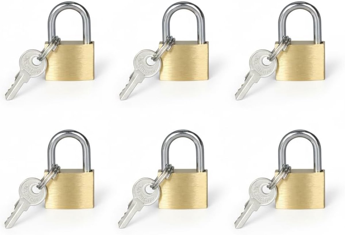 SnelShoppen - 6 Stuks Messing Kleine Hangsloten met Sleutels voor Reiskoffers, Lockers, Gereedschapskisten, Deuren en Raam