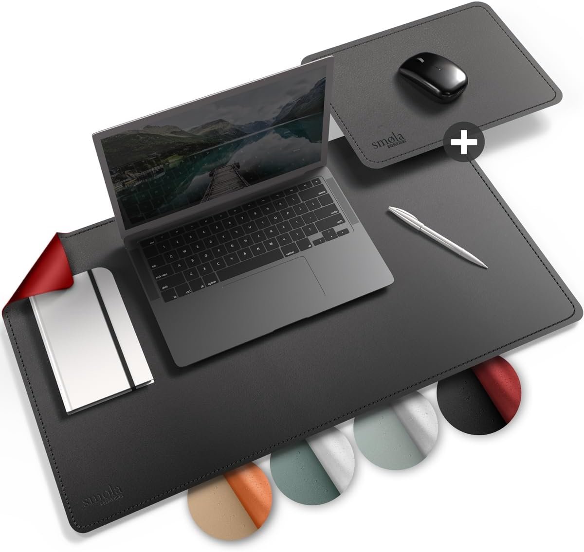SnelShoppen - PU Leather Bureau Mat 60x35 cm, Wasbaar, XXL Muismat, Dubbelzijdig, Hoogwaardige Kunstleer, Zwart/Rood, Ideaal voor Kantoor en Thuiswerk
