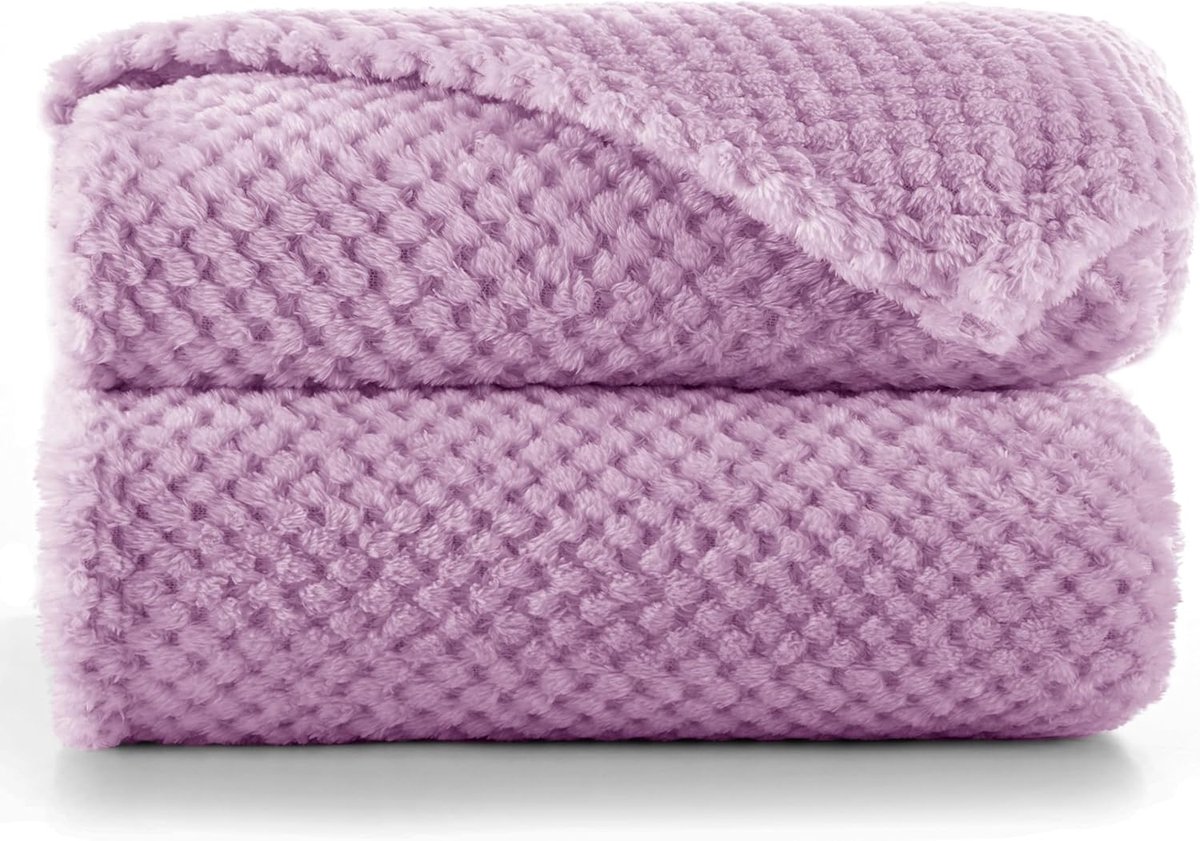SnelShoppen - Luxe Microfibre Cuddly Dekentje 170x210 cm - Zachte Fleece Bedsprei in Paars - Scandinavisch Stijl - Perfect voor Bank, Bed of als Cadea