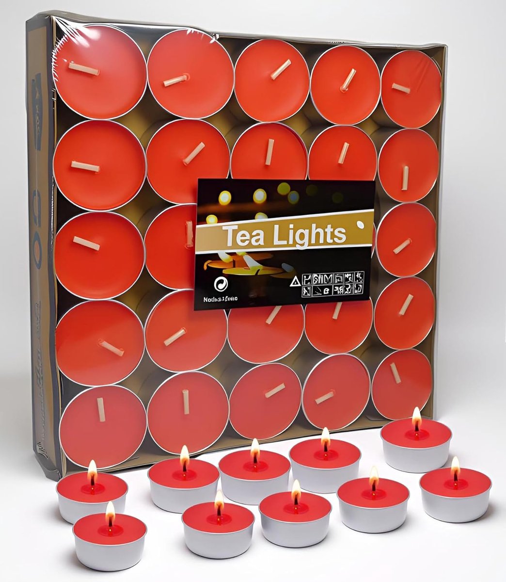 SnelShoppen - 50 Stuks Rode Theelichthouders, 4 Uur Brandduur, Geurloos en Rookvrij, Milieuvriendelijk, Aluminium, Perfect voor Feesten, Bruiloften, S