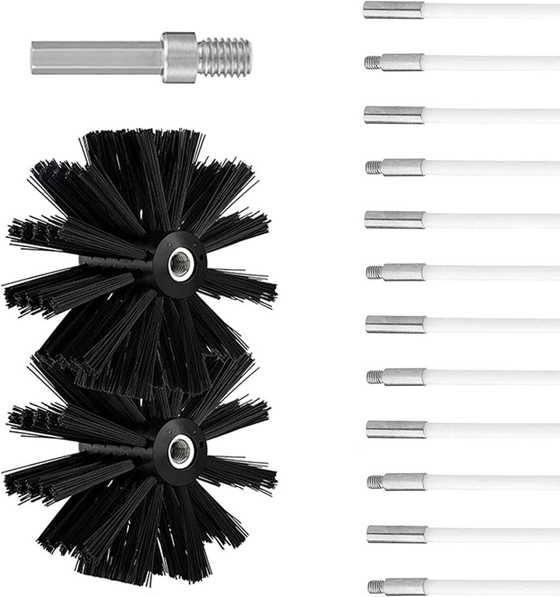 SnelShoppen - Chimney Brush Set 150mm - 12 Flexibele Stangen 410mm - Borstelset voor Haard en Houtkachel - Ideaal voor Schoorsteenreiniging en Droger