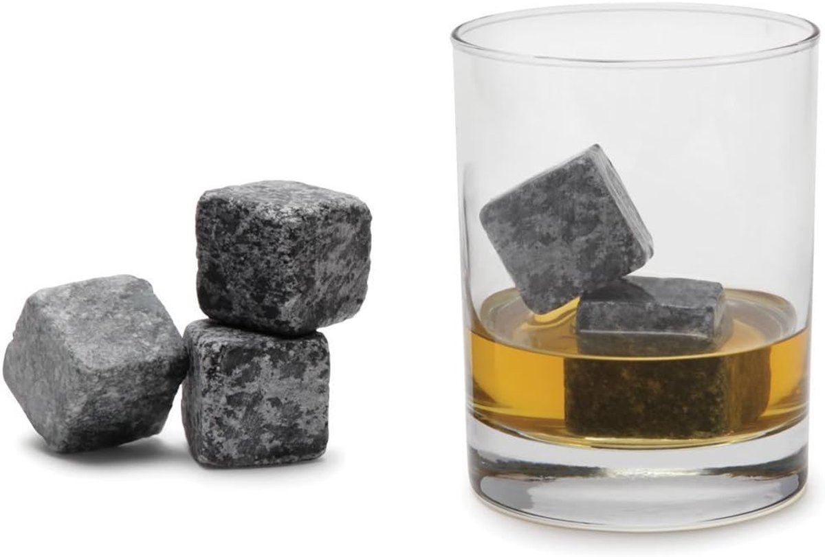 SnelShoppen - Set van 9 Whiskey Stones - Natuurlijke Soapstone Koelstenen voor Drankjes op de Rots - Herbruikbare Koelstenen in Praktische Stoffen Tas