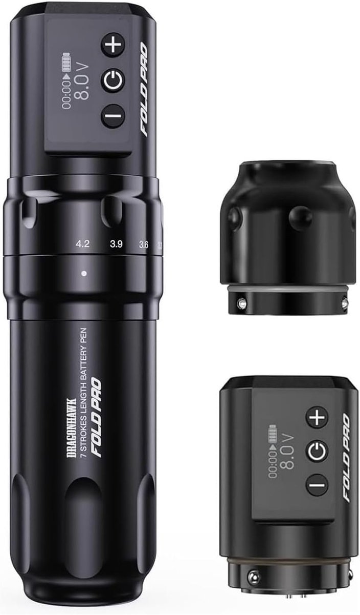 SnelShoppen - Professionele Draadloze Tattoo Pen met 2 Accu's, Verstelbare Slaglengte van 2.4 tot 4.2 mm, Rotatie Knop voor Diverse Tattoo Stijlen, In