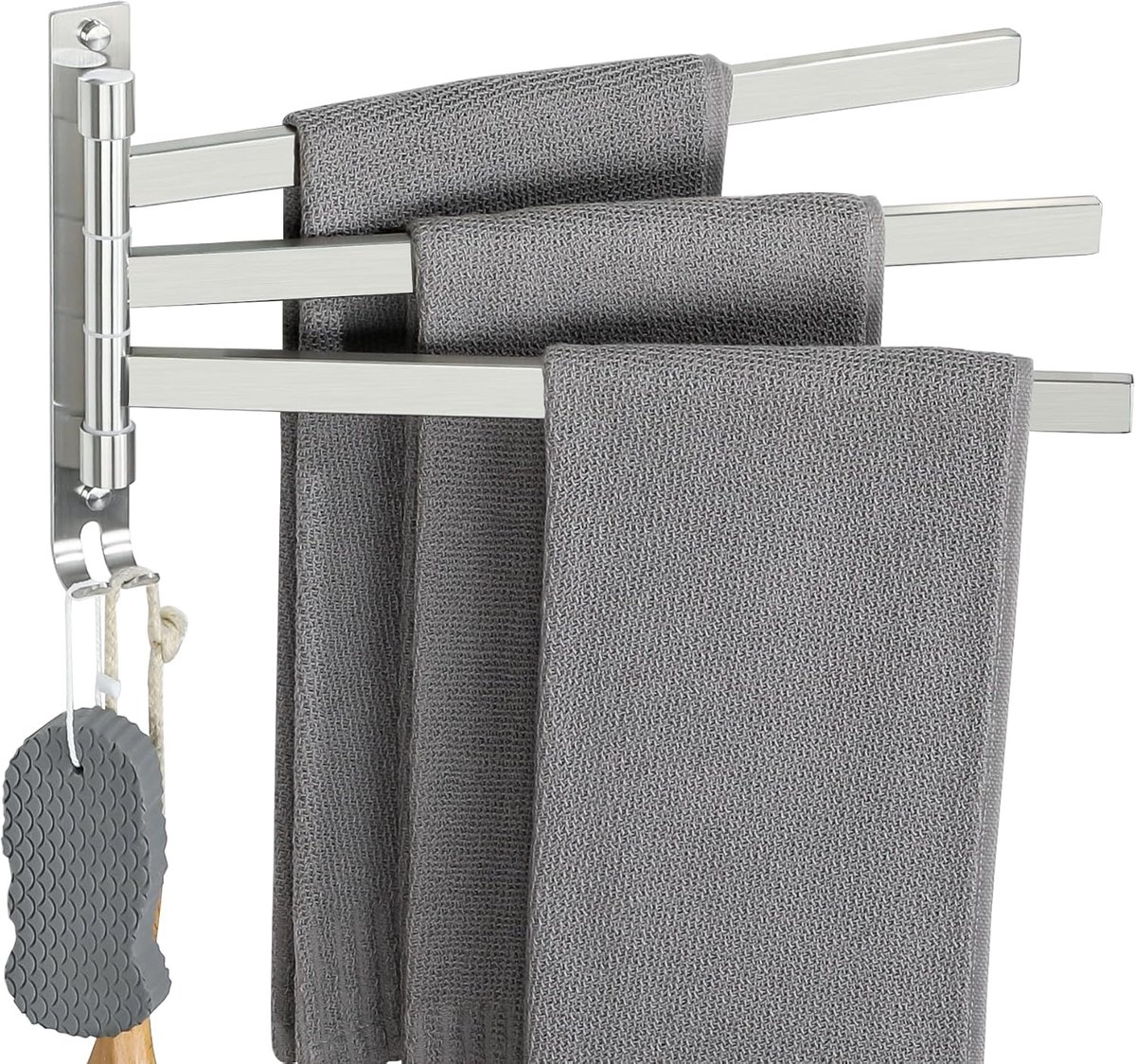 SnelShoppen - Roterende Handdoekhouder met Haakjes, 3 Armen, 40CM, RVS Handdoekrek voor Badkamer en Keuken, Ruimtebesparend, 180° Draaibaar