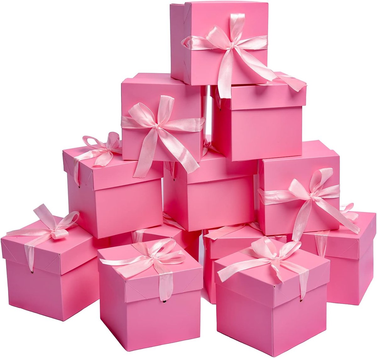 SnelShoppen - 12 Pcs Vierkante Cadeauboxen met Lids, Roze Kraft Papier, 4"×4"×4", Perfect voor Verjaardagen, Kerstmis en Feestjes
