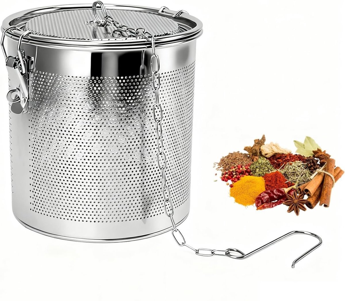 Dailygoods- Theezeef Roestvrij Staal - Extra Fijn Gaas - Kruidenzeef - Theefilter - Hangende Ketting - 4,3 L Inhoud