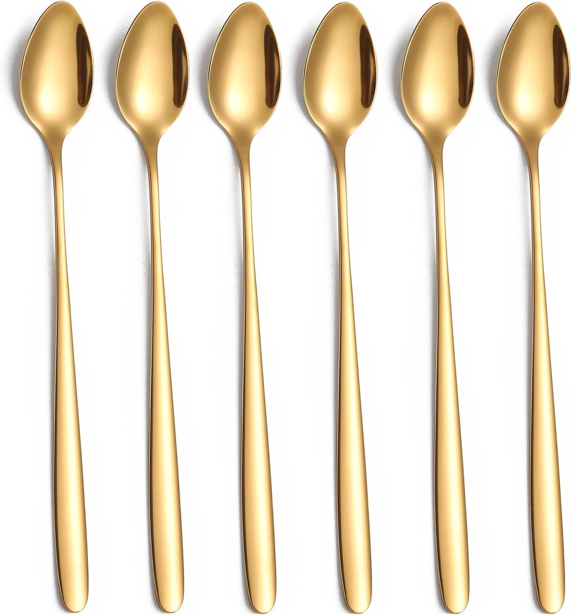 SnelShoppen - Latte Macchiato Lepelset - 6 Stuks, 19.8 cm Lange Handgreep, Roestvrijstalen IJslepel, Lange Roerlepel voor Iced Coffee, Iced Tea, Milks