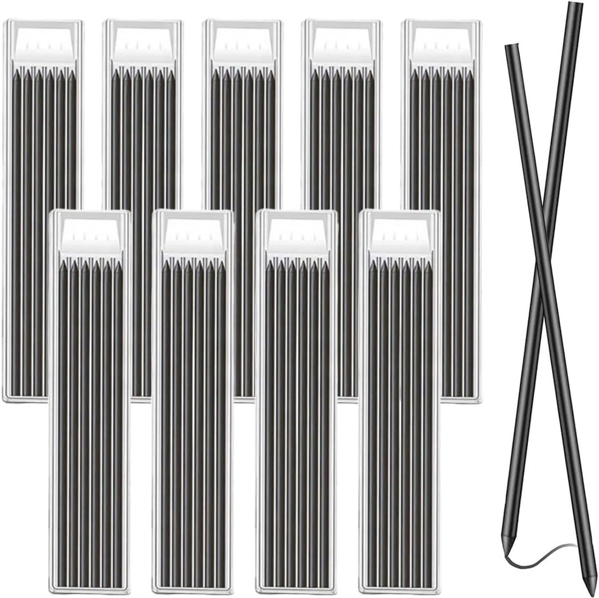SnelShoppen - Pack van 54 Houtbewerkingspotloden 2.8mm - Waterdichte, Vaste Refills voor Bouw en Timmerwerk, Zwart, Perfect voor Precisie Markeringen