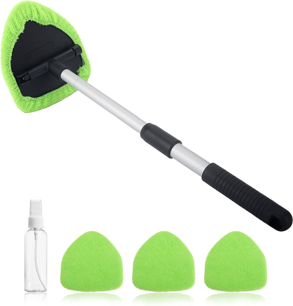 SnelShoppen - Car Window Cleaner Set, Multifunctionele Raamreiniger, Uitzetbare Ruitenschoonmaker met 180° Draaihoofd, 3 Pads, Sprayfles, Geschikt voo